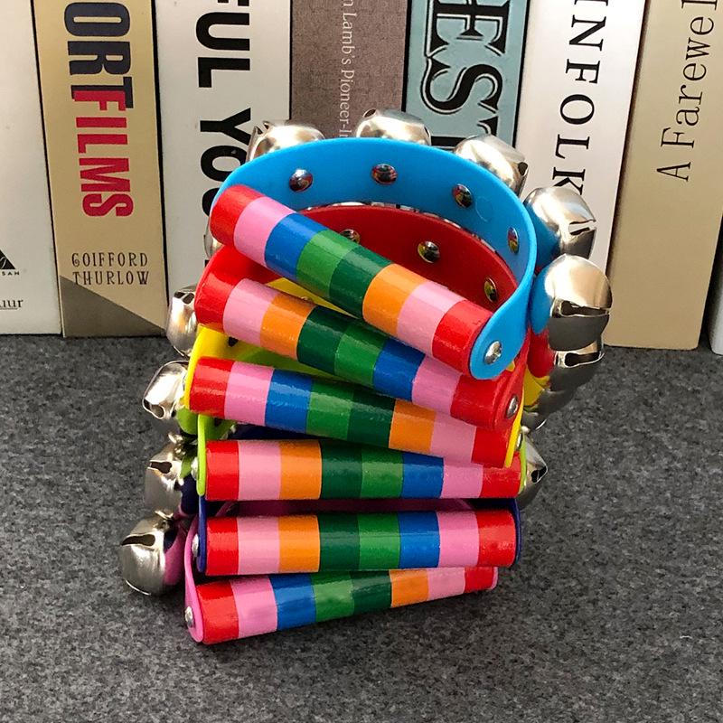 Children's Colorful Wooden Hand Rattle - Educational Toy Instrument with Leather Strap & Five Bells