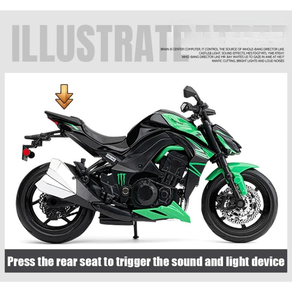 1/12 Kawasaki Z1000 Street Cars Motorcycle Diecast Model Car Alloy Metal with Base Display Collections Hobby Home Decoration Boy
