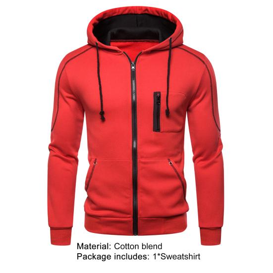Контрастные цвета Толстовка Пальто Кардиган Плотный Повседневный Длинный рукав Молния Мужское Пальто для повседневной носки