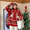Women's O-Neck Christmas Snowflakes Elk Red Blue Sweaters Autumn Winter Casual Long Sleeve Loose Knitted Tops