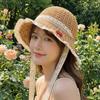 Cherry Embroidered Straw Fisherman Hat Lace Woven Bucket Hat Retro Women Sun Hat  Ladies
