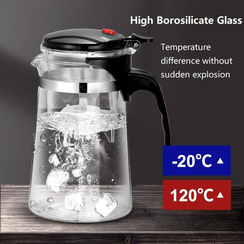 Домашний чайник с фильтром на одну кнопку Кухонный термостойкий стеклянный чайник для воды Фильтрация Разделение чая Стеклянный чайник 500/750/900 мл