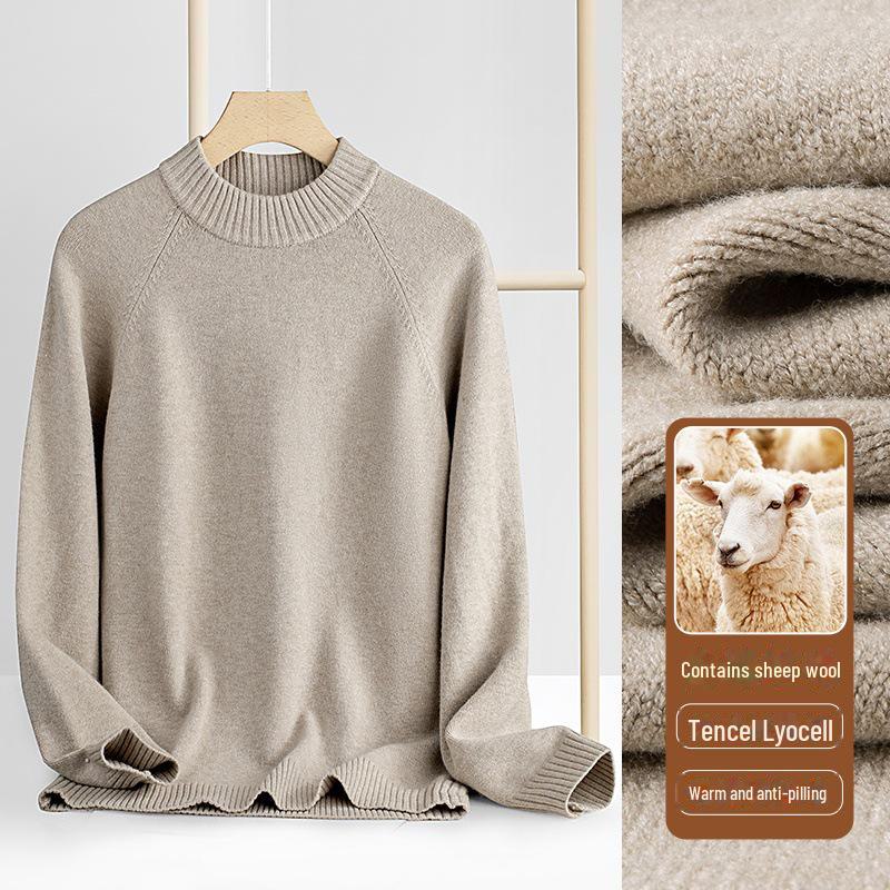 Мужской свитер из высококачественной шерсти и лиоцелла — длинный рукав, полуводолазка, плотный и теплый, на осень/зиму 2024 года.