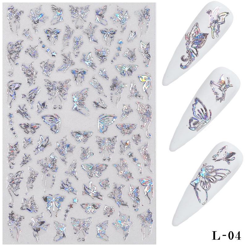 1 PC Gold Silver Nail Art Laser Butterfly Stickers Butterfly Metal Sticker Decals Holographic Manicure Decorations