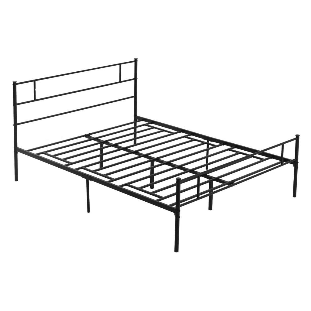 Double Bed Frame in Steel 160x200cm with Slats, Headboard and Footboard - Black