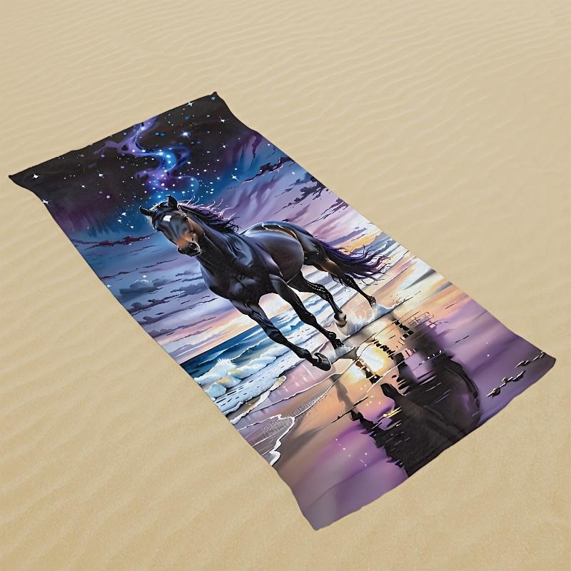 Colorful Horse Art Beach Towel, Starry Night & Clouds Print Quick-Dry Sand-Free Microfiber Bath Towels for Swim and Camping