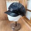 British retro octagonal hat autumn and winter small standard PU leather beret temperament versatile face ducktongue painter hat tide