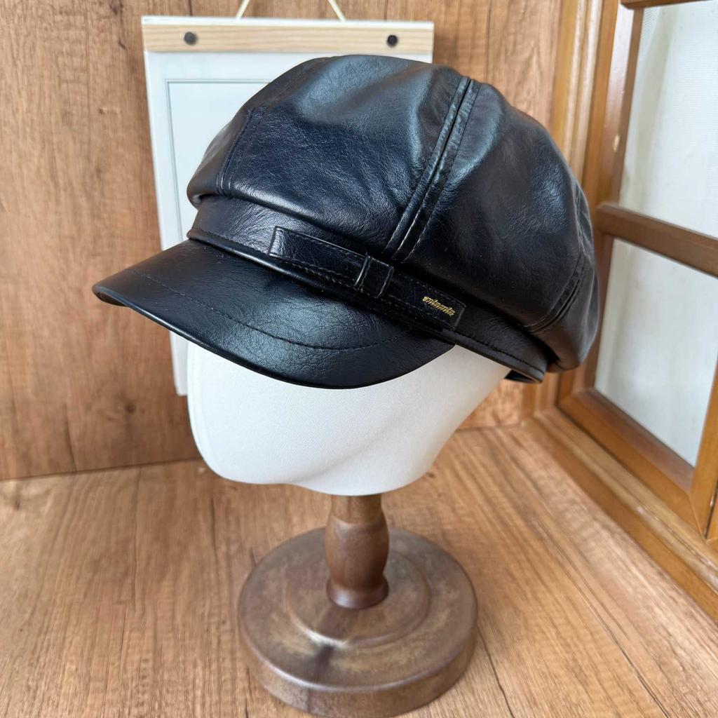British retro octagonal hat autumn and winter small standard PU leather beret temperament versatile face ducktongue painter hat tide