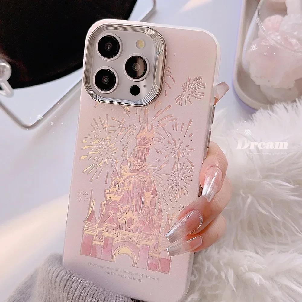 Розовый блестящий чехол для iPhone 16 Pro Max Plus 15 14 13 12 11 Лазерный блестящий Bling Милый мультяшный замок Защитная крышка для iPhone