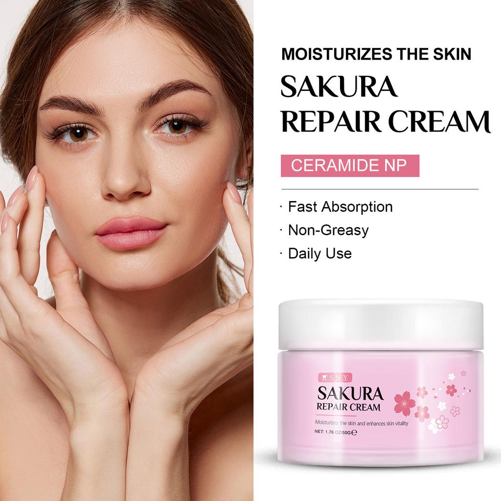 Cherry Blossom Essence Face Cream 50g Snowflake Cream Autumn and Winter Moisturizing Hydration Nourishing Nourish Hydrate Smooth and Delicate