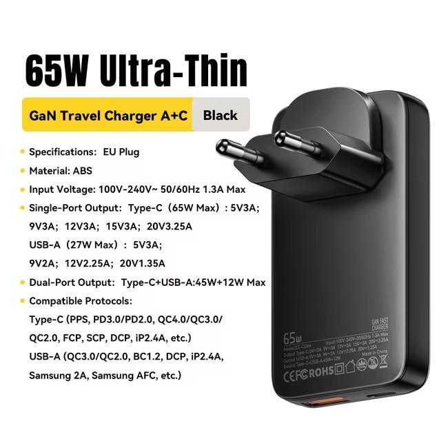 Essager 65W GaN Charger USB Type C Quick Charge 3.0 Fast Charger for iPhone 15 14 Xiaomi Samsung Ipad Macbook Tablet PD Charger