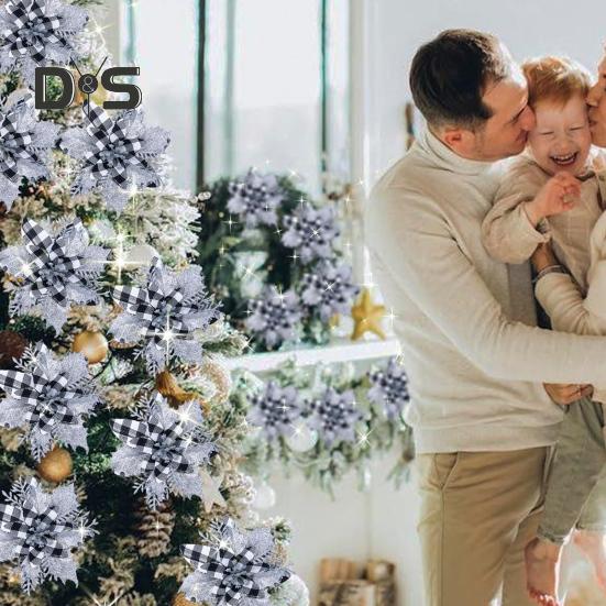 12 шт. блестящих рождественских украшений в виде пуансеттии с зажимами, искусственные цветы для украшения рождественской елки, свадебного венка