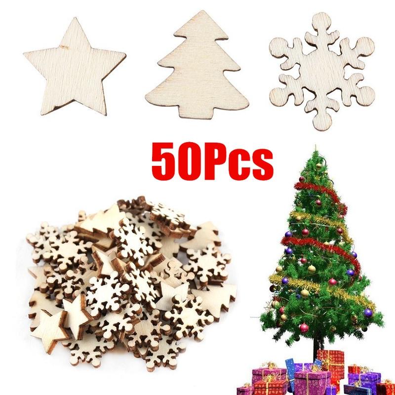 50pcs Wooden DIY Christmas Tree Hanging Ornaments Pendant Wood Chip Tree Table Bottle Decoration