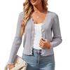 Женский вязаный кардиган с V-образным вырезом на пуговицах, с длинным рукавом, вязаная куртка, однотонные эластичные короткие вязаные топы для повседневной носки