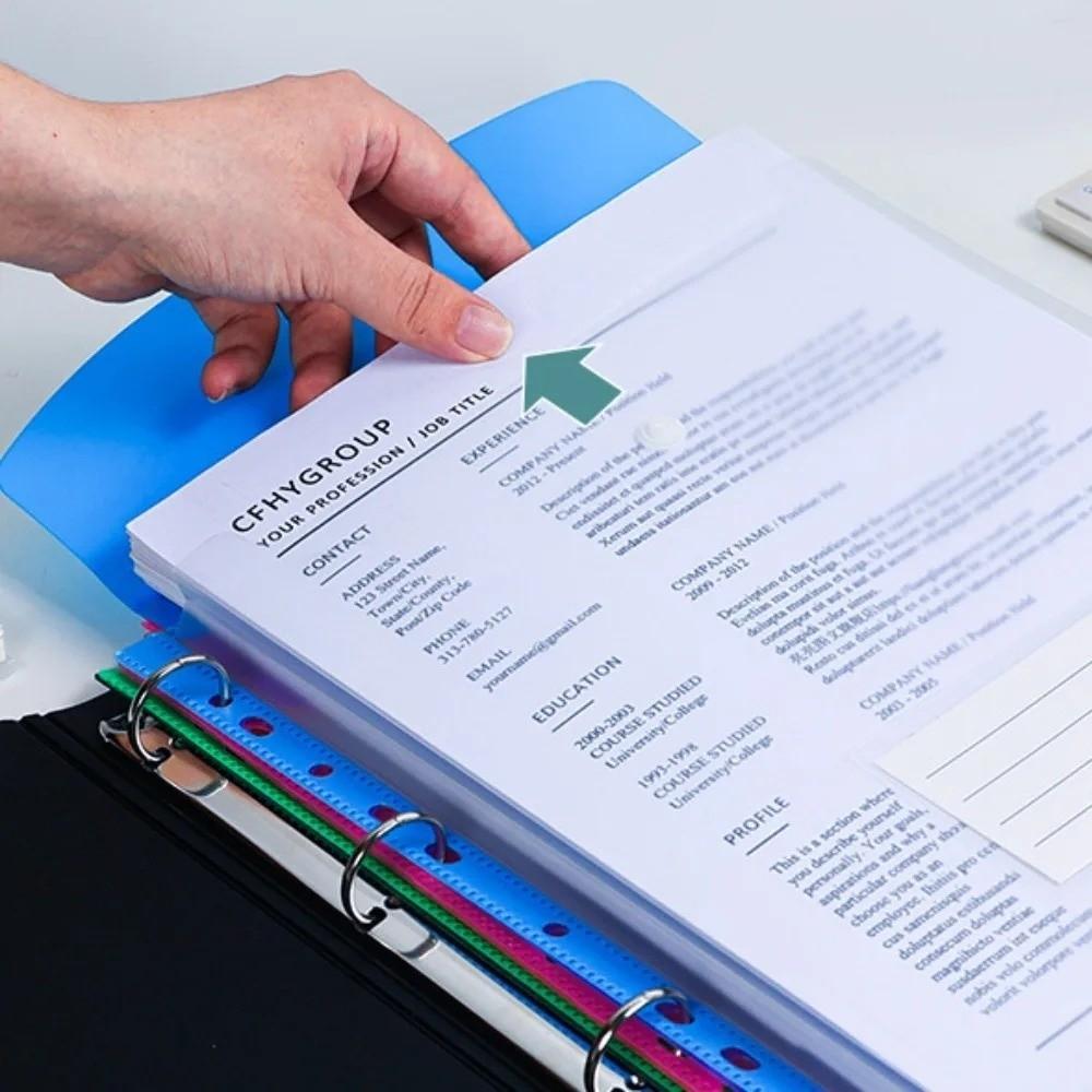 12Pcs Transparent Loose-Leaf File Bags Waterproof A4 Expandable Binder Pocket Storage Bag