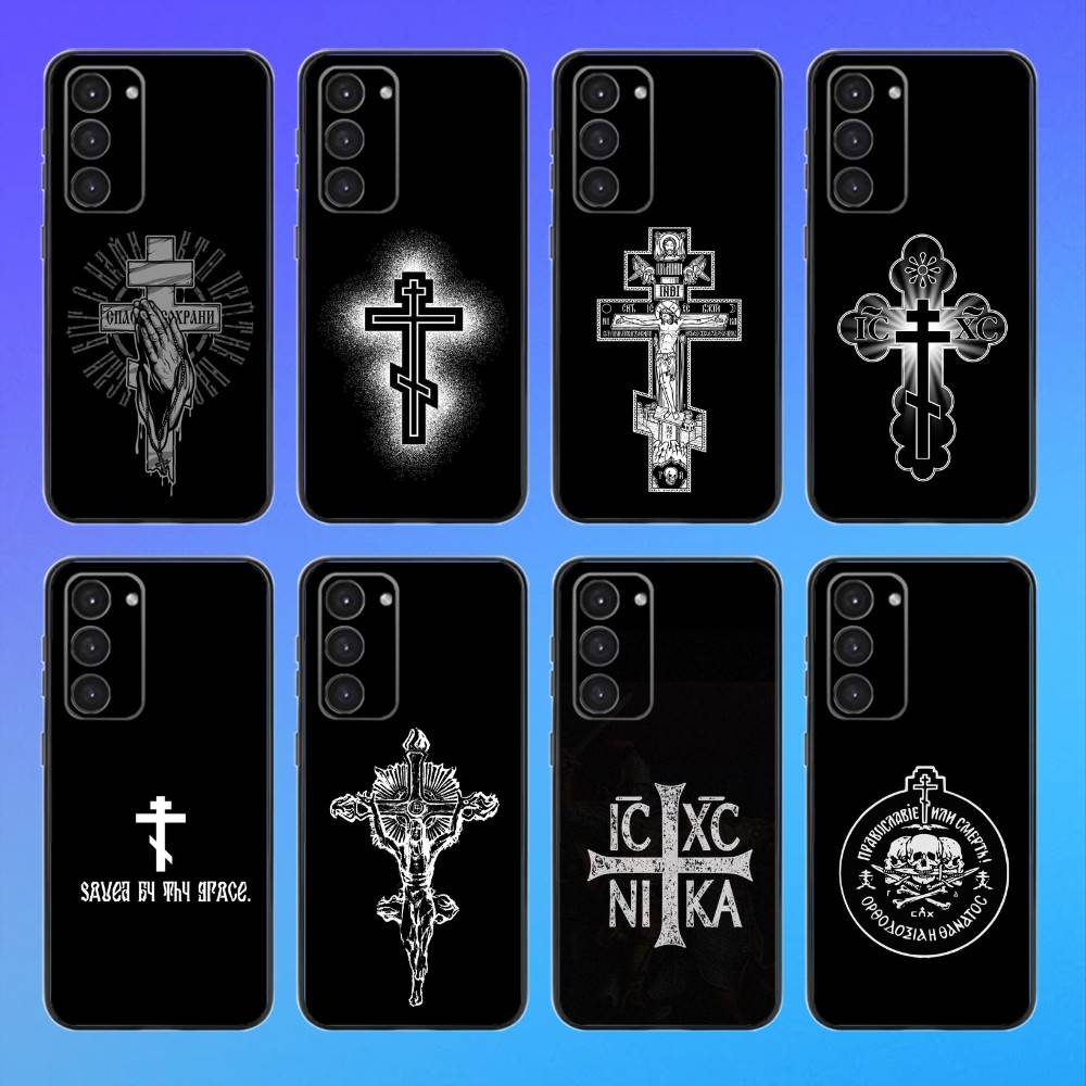 O-Orthodox Cross Icon Phone Case For Samsung A73,A72,A71,A70,A53,A52,A51 Black Soft Case