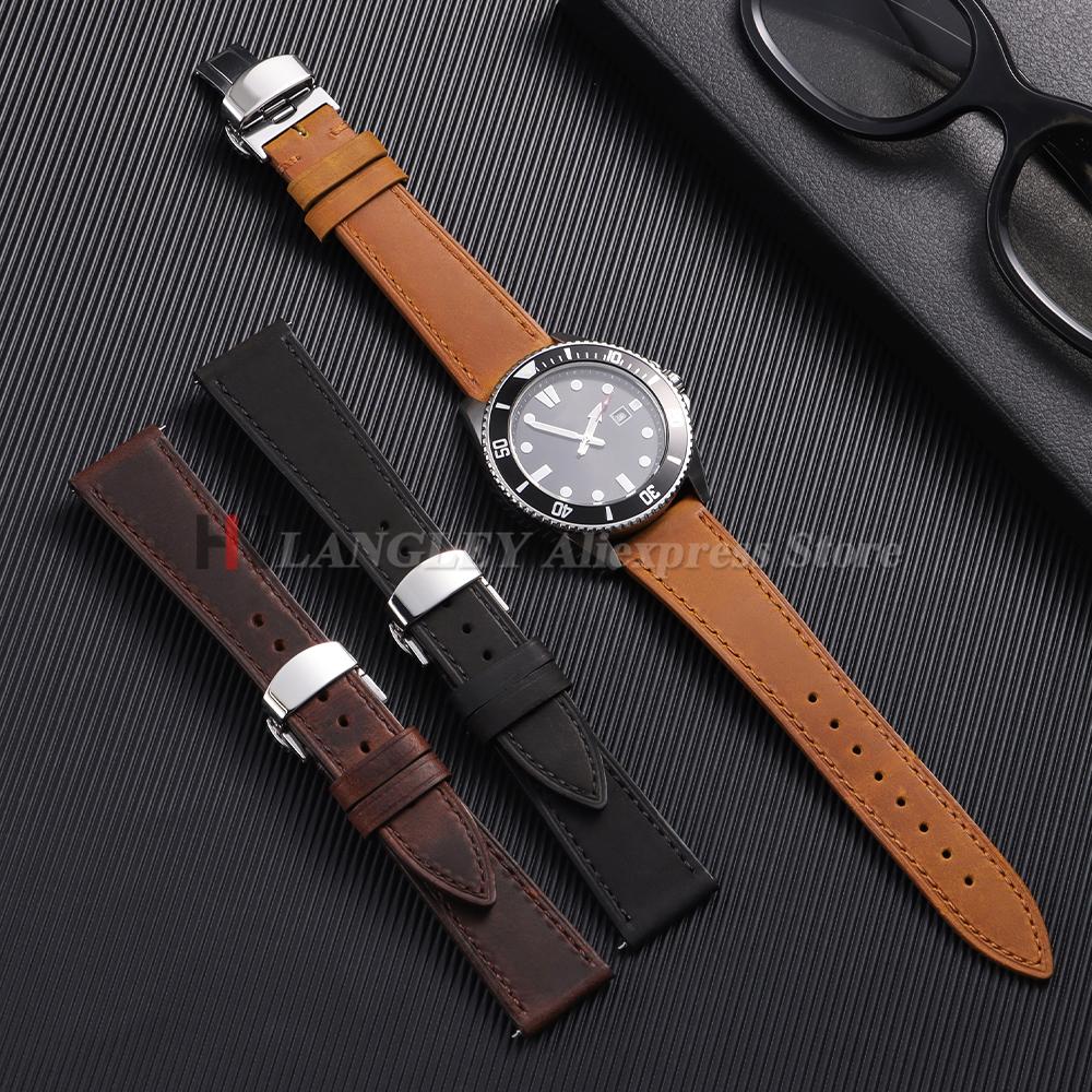 18/19/20/21/22/24mm Genuine Calfskin Leather Watchband for Omega Business Belt for Seiko Butterfly Buckle Brown Men Watch Straps