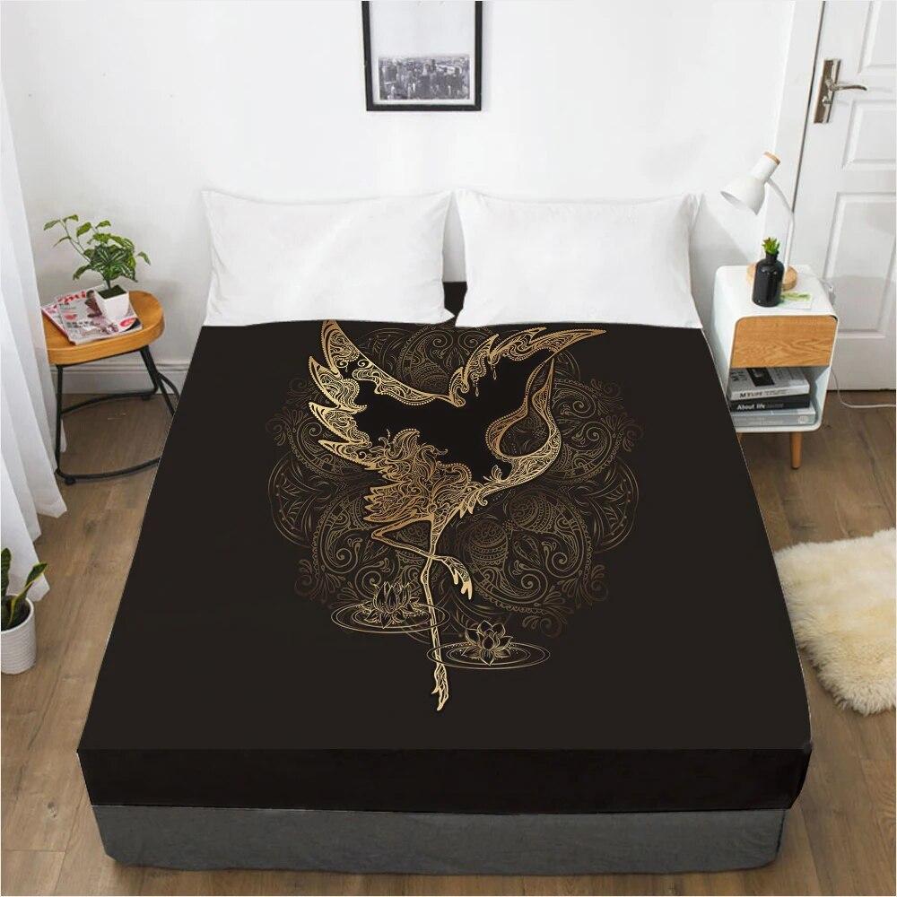 Простыни наматрасник с резинкой Простыня Простыня Белье 90x200 160x200 150x200 Размер 3D-печать Черный Золотой