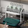 Multifunctional Living Room Drainage Cup Holder Desktop Dustproof Storage and Storage Rack Double Layer Air Cup Holder with Water Tray Tea Cup Holder