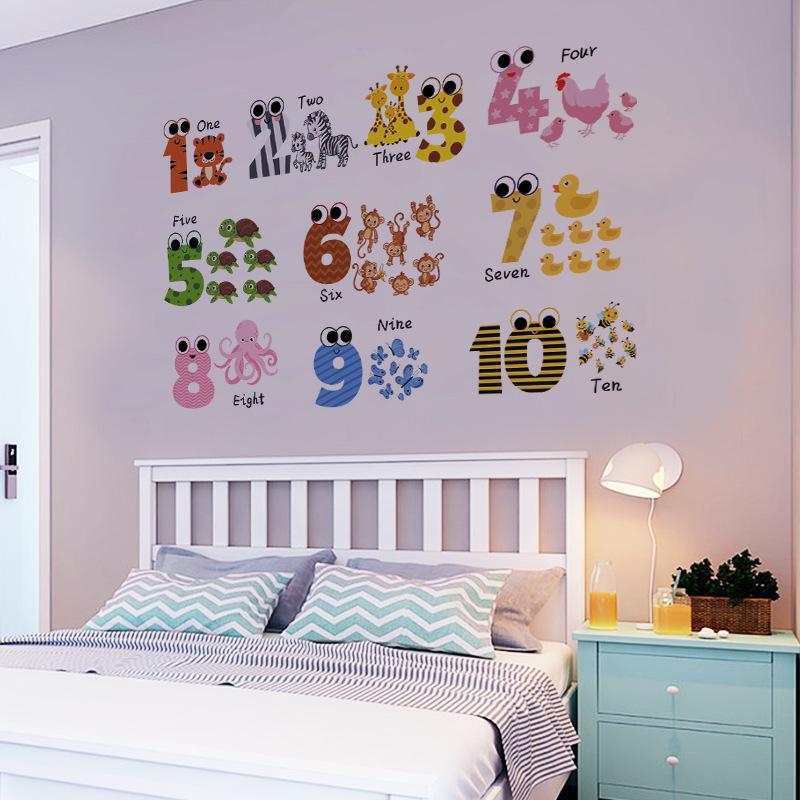 Cartoon Wall Stickers Baby Early Education Kid's Enlightenment Wall Decals English Digital Letters Kindergarten Classroom Decoration