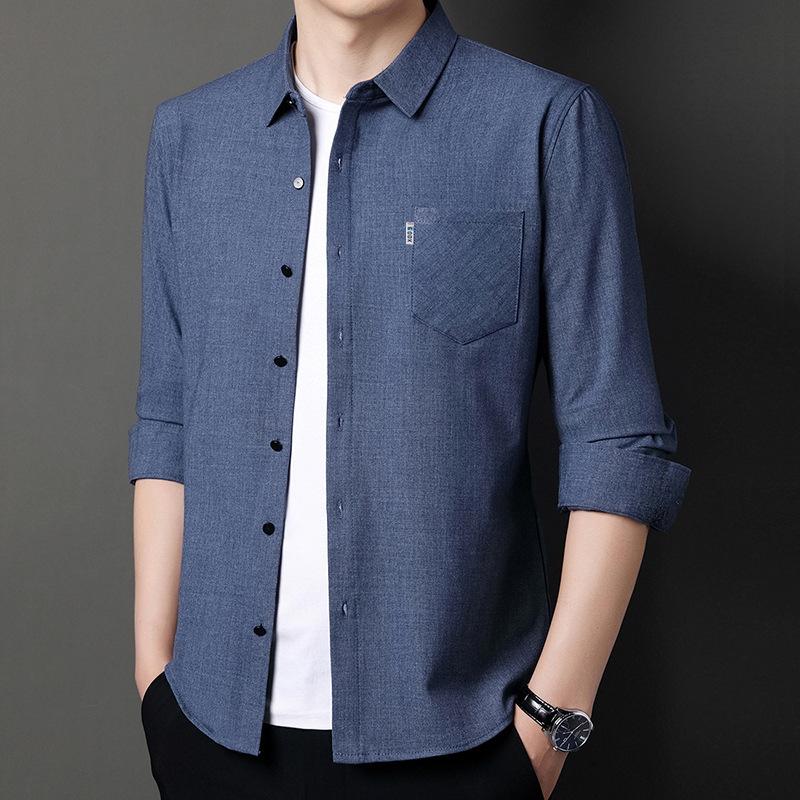 Весенне-осенняя рубашка с длинными рукавами, мужская рубашка для делового отдыха и отдыха среднего возраста, хлопковая мужская рубашка для папы