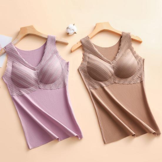 Winter Women Thermal Vest with Chest Pads Seamless Velvet Fast Temperature Lock
