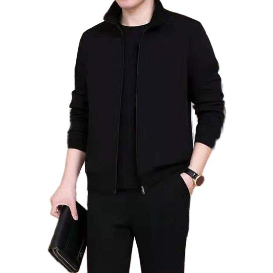 2 шт./компл. мужской спортивный костюм с лацканами, длинным рукавом, застежкой-молнией, пальто с эластичной талией