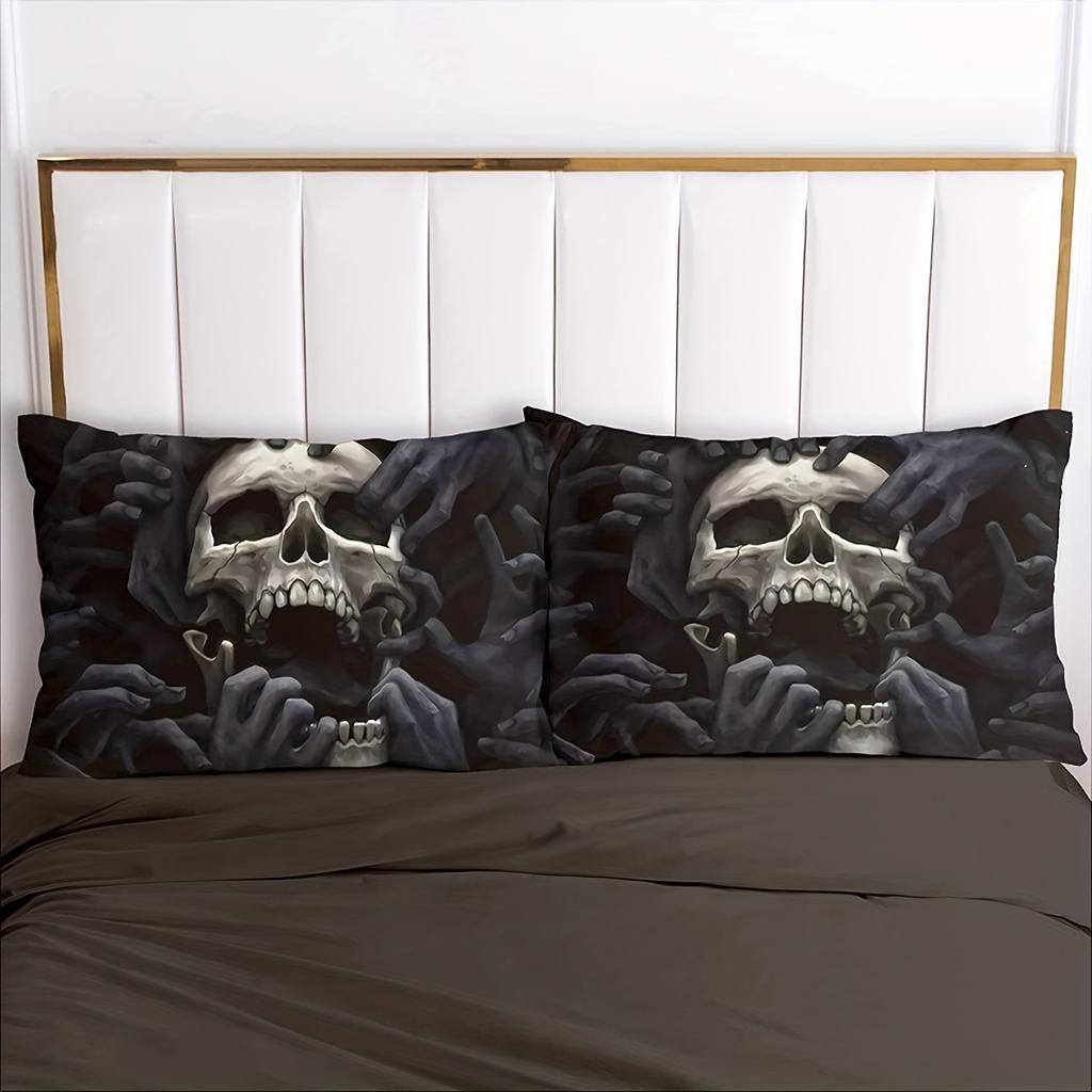 3pcs 3D Skull Printed Duvet Cover Set, Soft Cozy Anime Bedding Set For Bedroom & Guest Room, Home Bedding