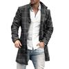 Men’s Long Wool Blend Printed Coat with Turn Down Collar