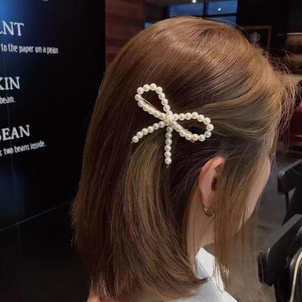 Y2k Butterfly Hair Clip Korean Bangs Hairclip Pearl Bowknots Hairpins For Women Girls
