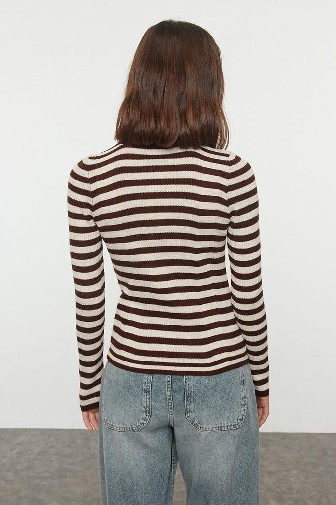 Женский модный стильный свитер, черный свитер с воротником поло, базовый полосатый трикотаж, свитер