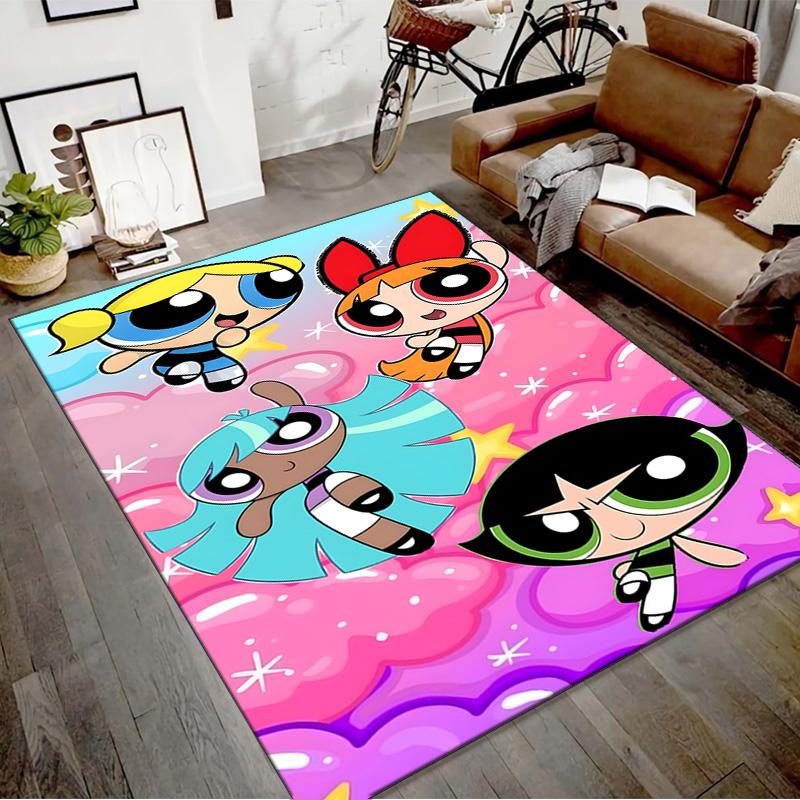 1pc Powerpuff Design Printed Area Rug Carpet for Bedroom Living Room Home Decor Rugs Mat Non Slip Mat Rug for Bedside