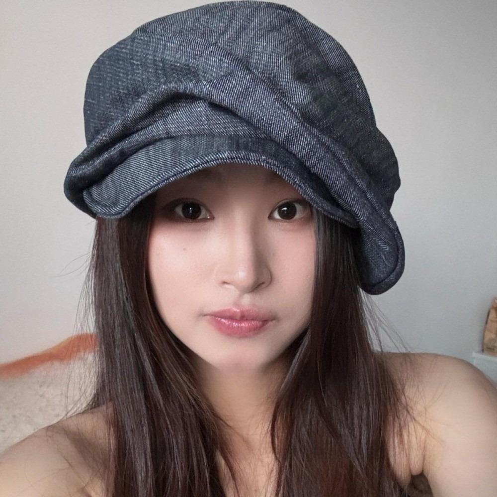 Японская джинсовая беретка Облачная плиссированная шляпа художника Винтажная восьмиугольная кепка Для улицы