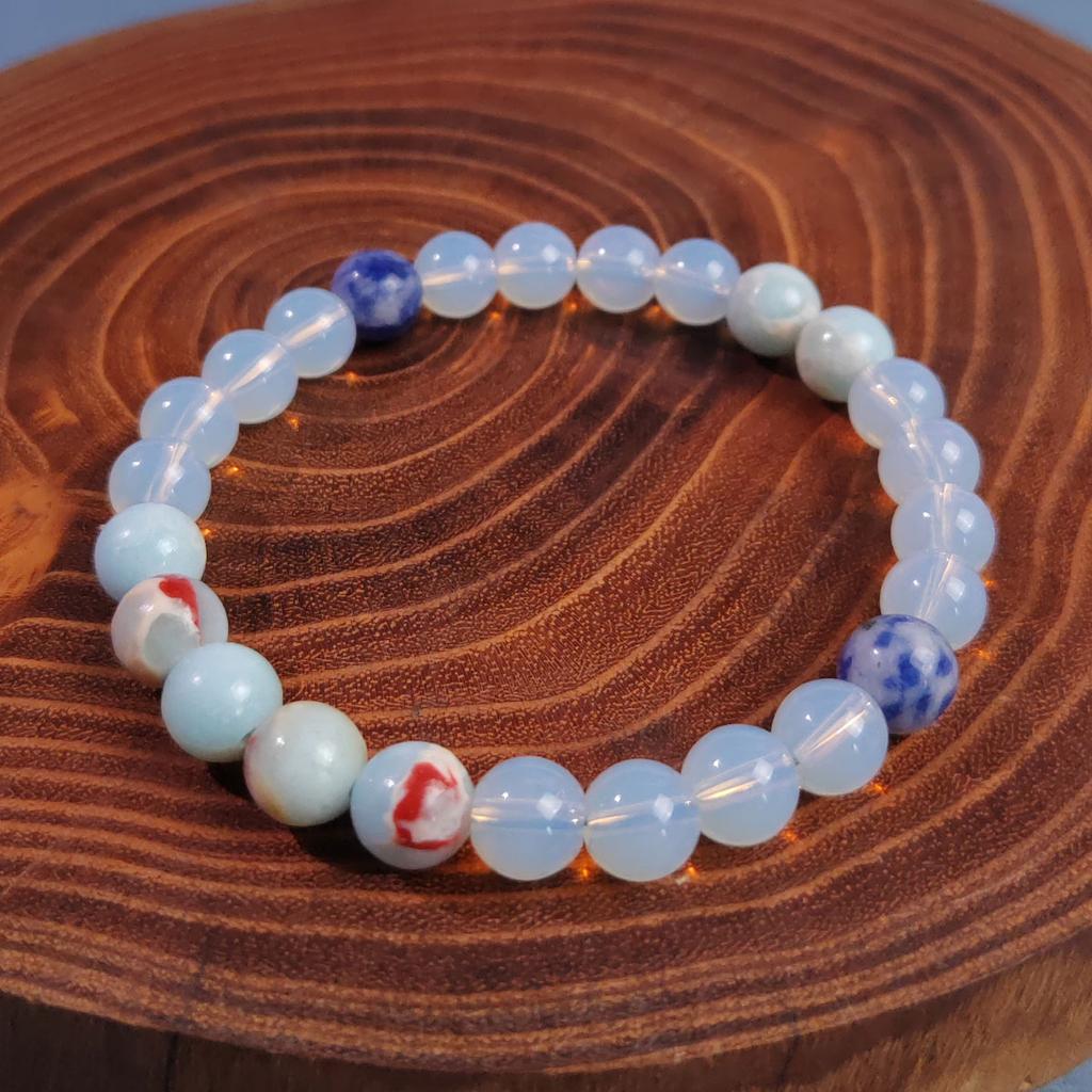 8mm natural stone hand-woven bracelet, opal and blue lace mixed bracelet, unisex, suitable for gifts and parties.
