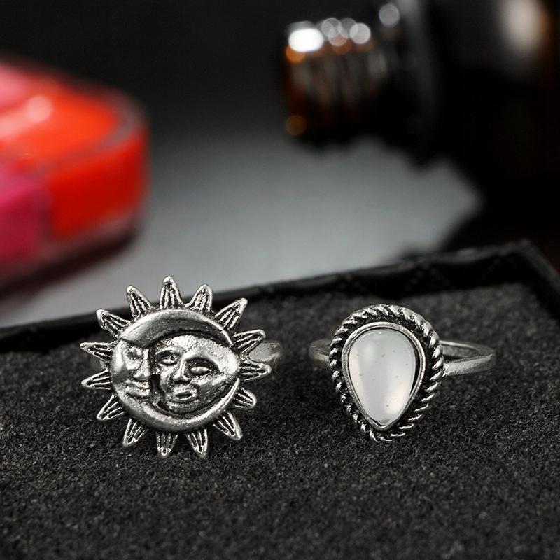Silver Retro Punk Boho Ring Set 75