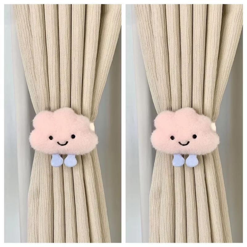 2 шт. Милые плюшевые белые шторы-облака с пряжкой для штор для гостиной и спальни, кавайная эластичная веревка-воротник, украшение для дома
