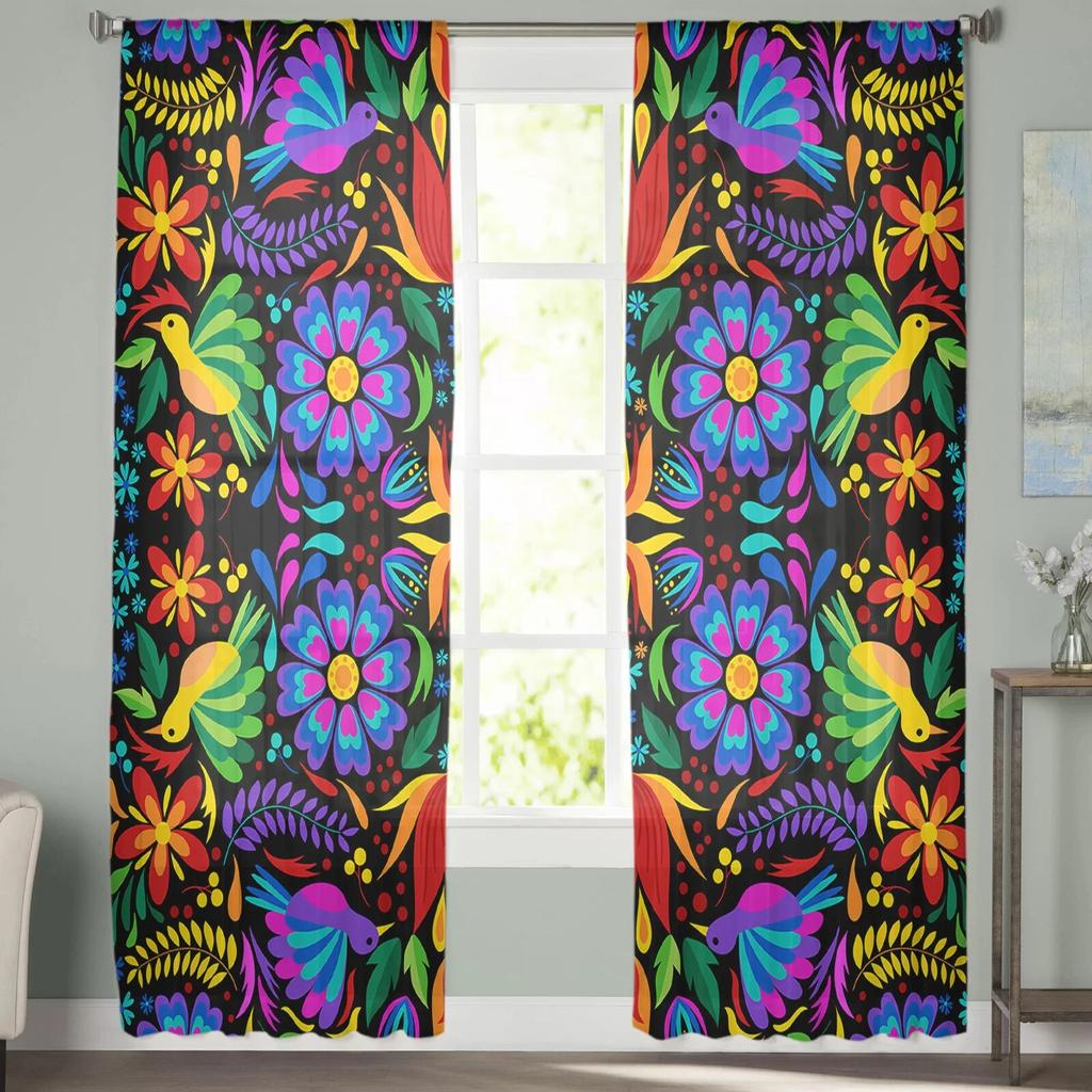 Красочные Мексиканские тюлевые оконные шторы с абстрактным цветком для спальни, гостиной, вуали, декоративные прозрачные шторы, шторы