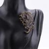 Retro Rhinestone Feather Brooch Women'S Suit Atmosphere High-End Diamond-Encrusted Brooch Metal Clothing Accessories