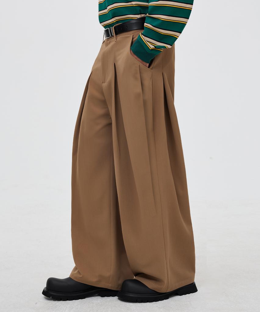 TRILLION Double Inverted Tuck Wide Pants [Beige]
