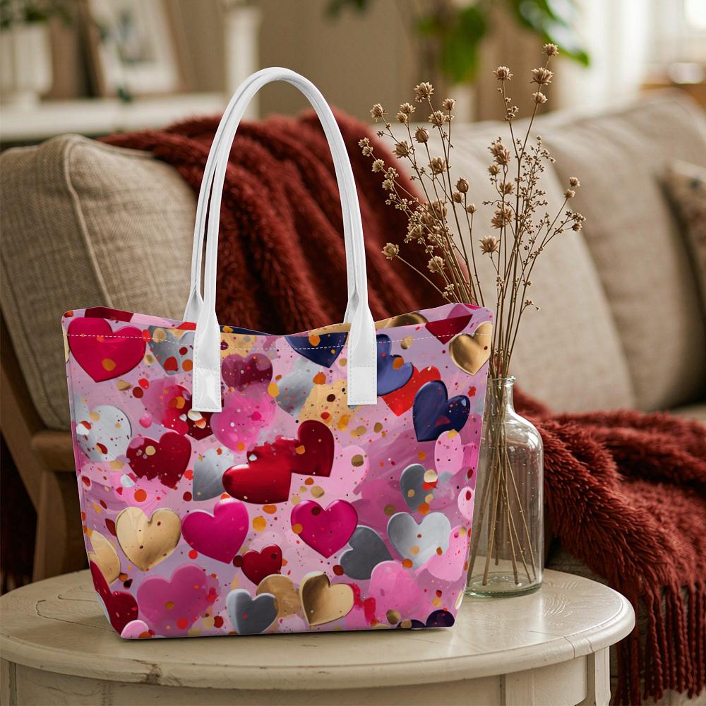 Romantic Heart Pattern Tote Bag Stylish Women Daily Carry Bag