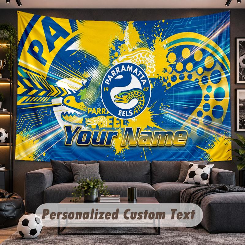 Wall Hanging Tapestry Custom NameParramatta Eels Pattern Personalized Printed Fabric Wall Decor