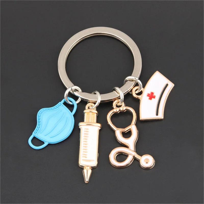 Keychain Set Men And Women Are Suitable For Quirky Style Nurse Doctor Mask Syringe Multi Color Pendant Accessories