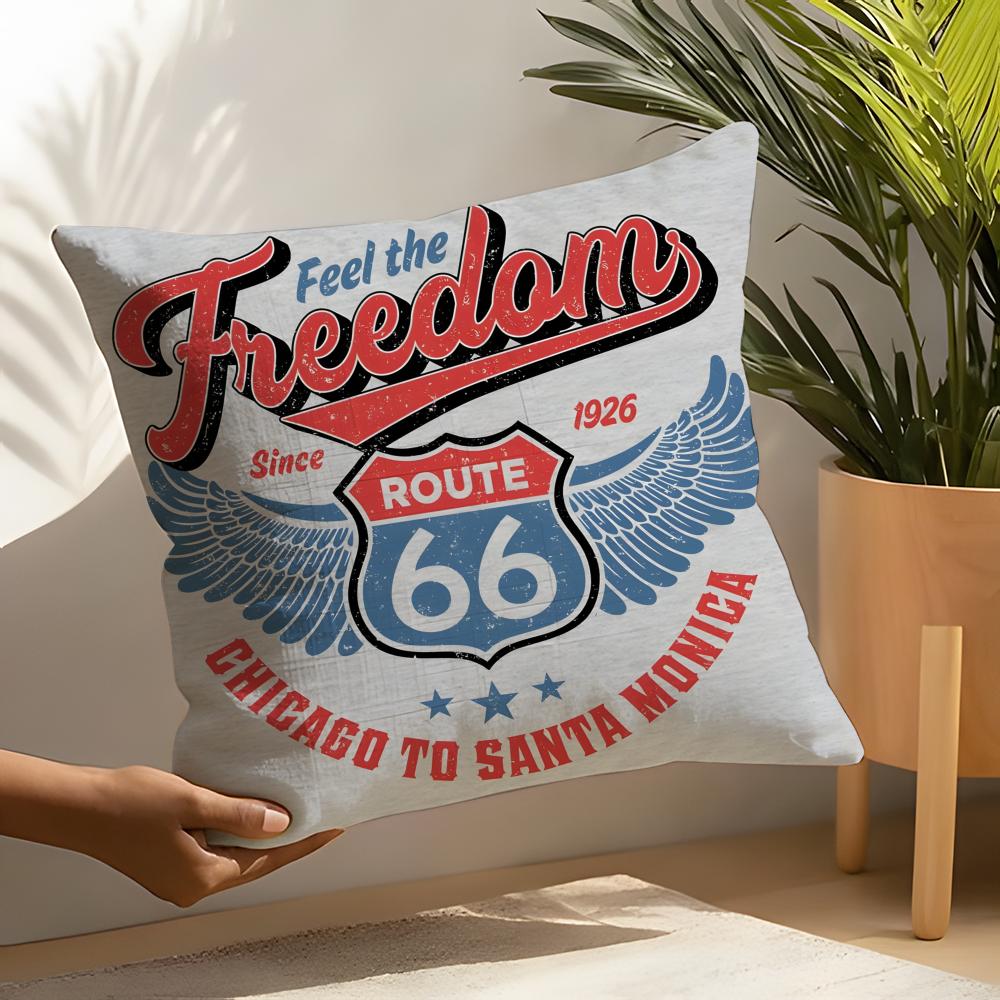 Travel Motorcycle Ride US Route Linen Cushion Covers For Decorative Sofa Home Pillows Case Car Chair Pillows Cases