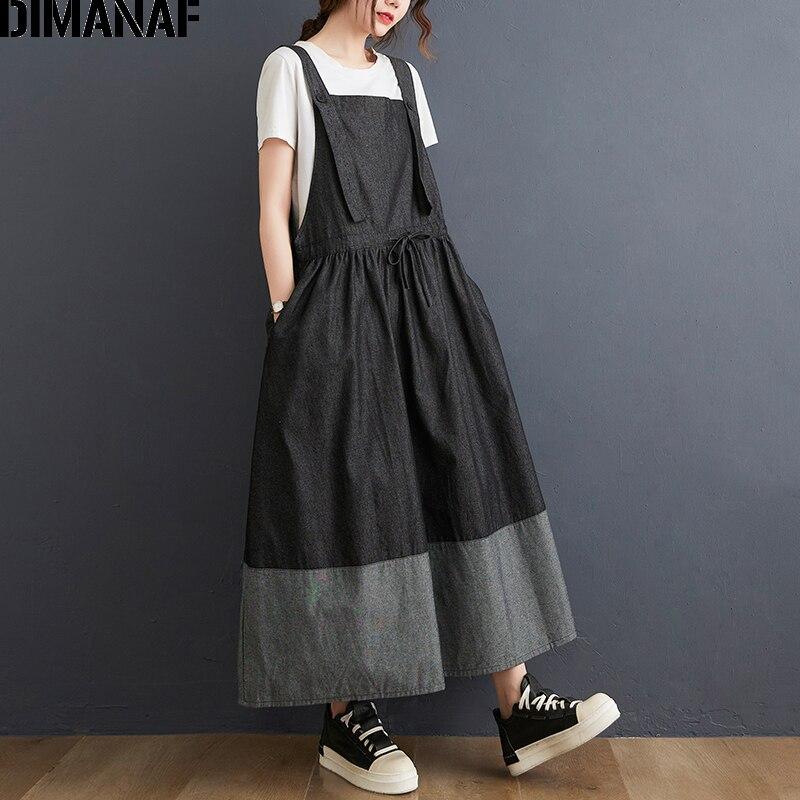 Dimanaf 2021 летнее платье больших размеров, женский винтажный джинсовый женский Vestidos, длинное платье, плиссированное черное платье без рукавов с поясом, 2021