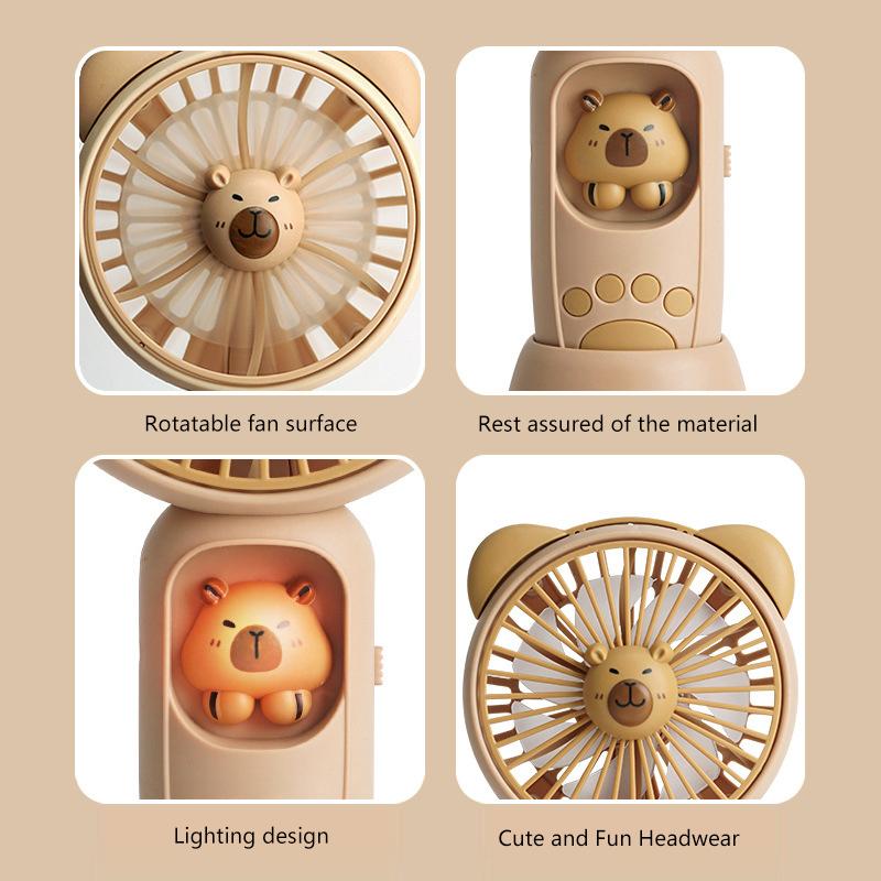 Милый мультяшный Капибара Портативный Мини Карманный Охлаждающий Вентилятор Съемная Док-станция Ручной Вентилятор Для улицы Зарядка через USB Маленький Вентилятор Подарки