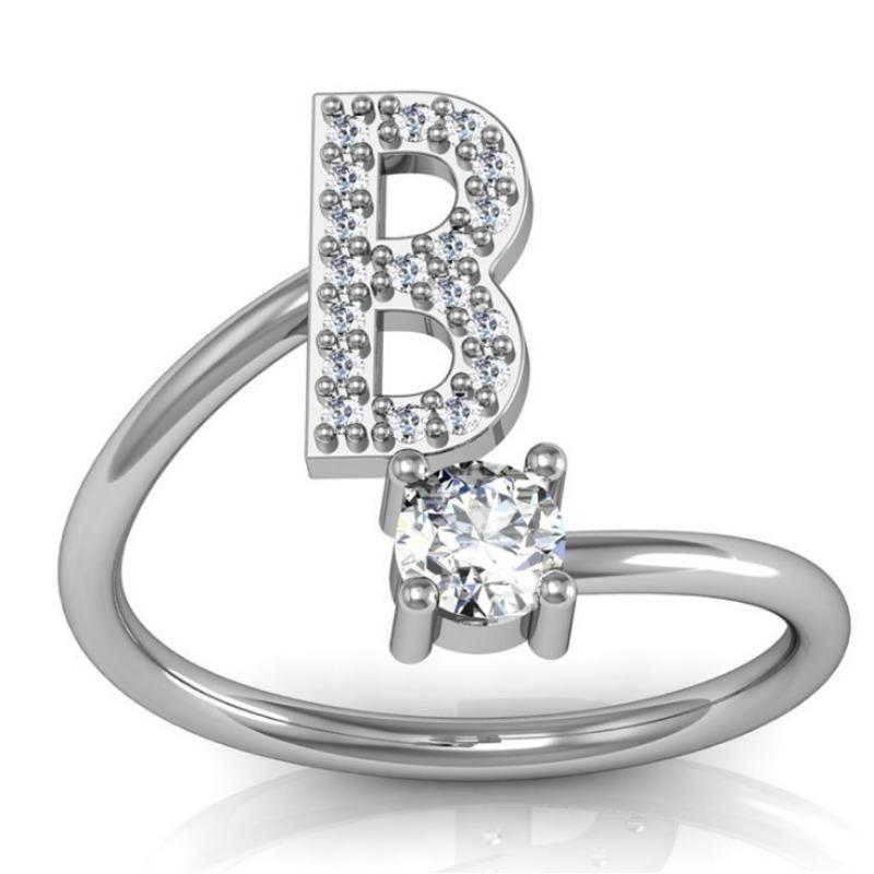 Женское кольцо с 26-буквенным английским узором, белое золото с медным покрытием