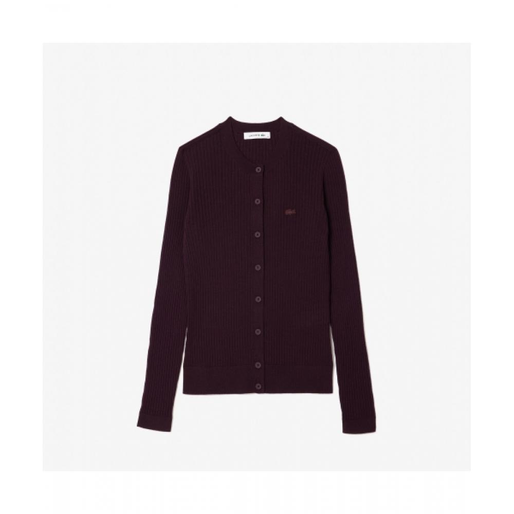 Lacoste Женский кардиган S Slim Fit Ribbed Crewneck [темно-коричневый]