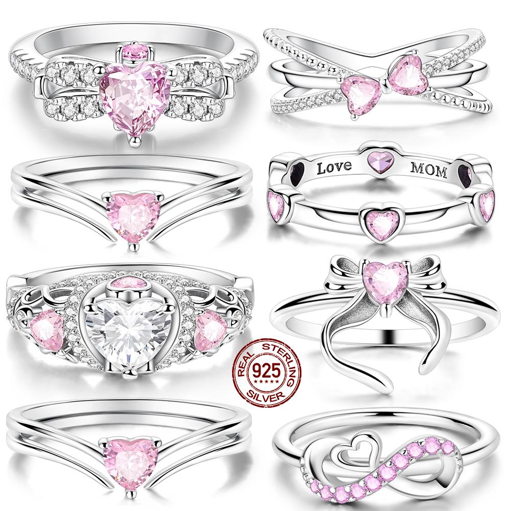 Новый дизайн Кольцо из серебра 925 пробы с розовым цирконом в форме сердца Бесконечность Кольца на палец для женщин Высококачественное Свадебное украшение Подарок