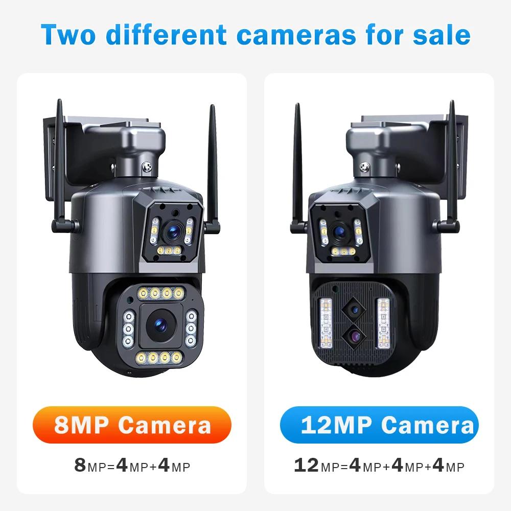 12MP 6K WiFi IP Camera Outdoor PTZ Three Lens Dual Screens 10X Zoom Auto Tracking Human Waterproof 4K CCTV Security Protection
