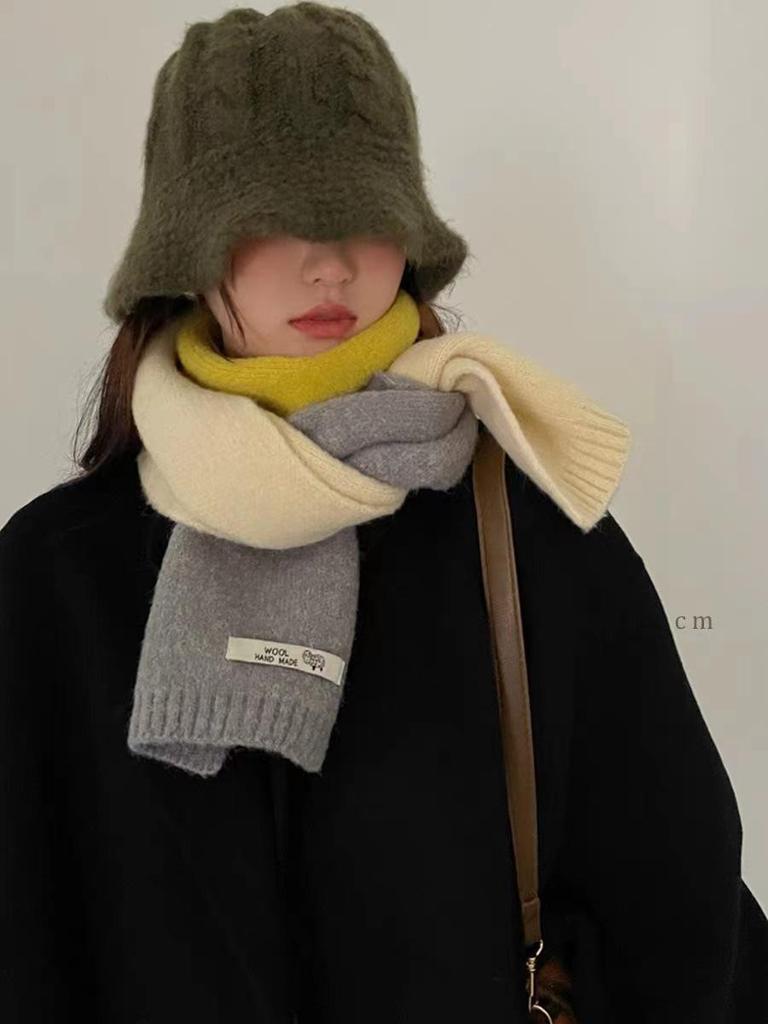 Three-Color Contrast Wool Scarf: Unisex Warm Knitted Winter Shawl & Neckband